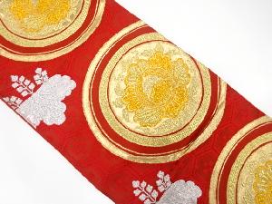 アンティーク　丸紋に花・桐模様織り出し袋帯(着用可)